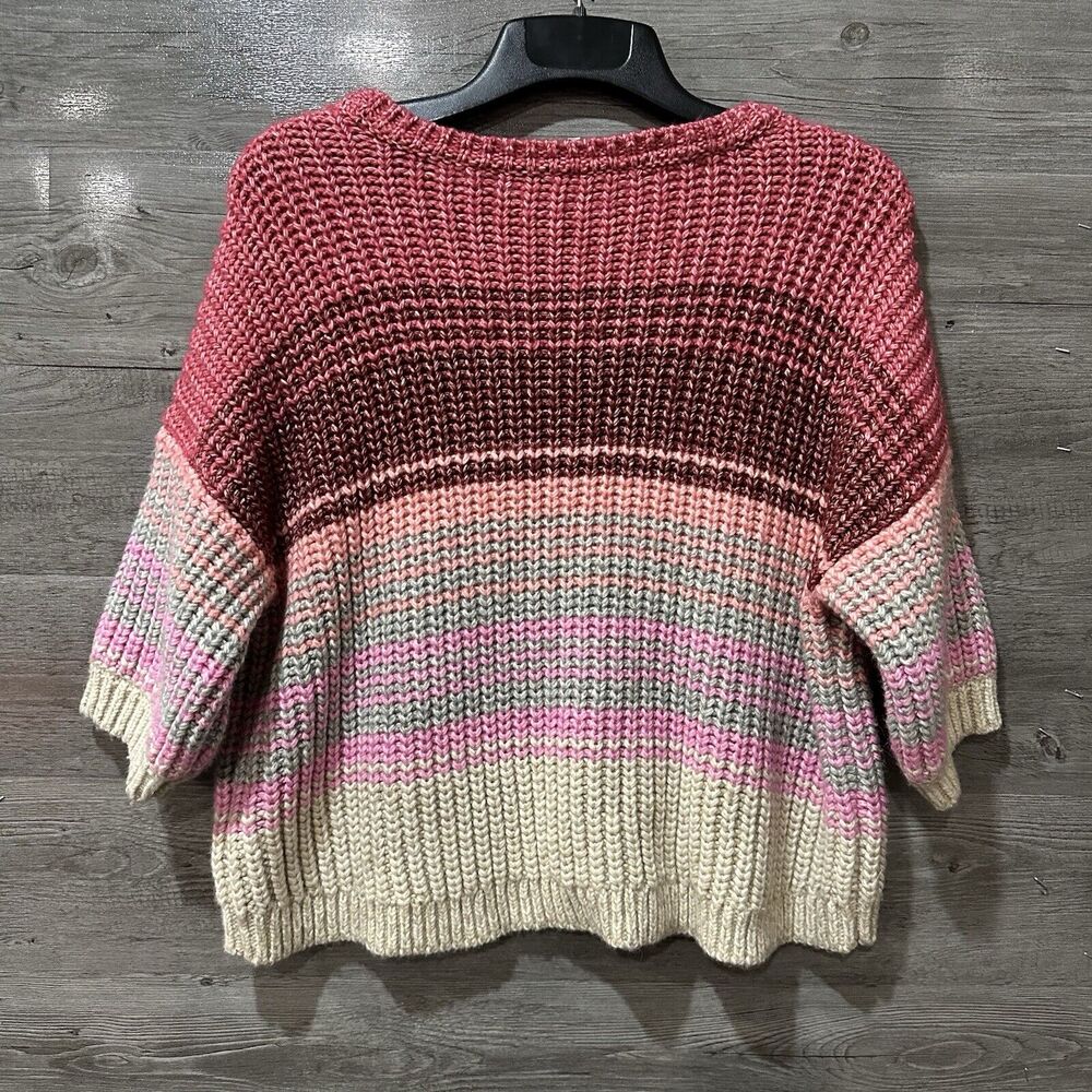 Victoria Secret Striped Oversized Cropped Cable Knit Sweater Sz Xs Alpaca Blend - Picture 7 of 7